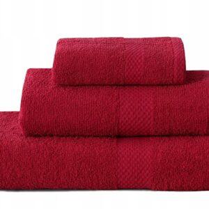 RĘCZNIK Z WZOREM GRUBY SPA 100WEŁNA 30X50cm HOTELOWY CZERWEŃ KOLOR