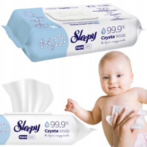 Chusteczki nawilżane 99,9% wody dla niemowląt dzieci Sleepy Aqua Care 50szt
