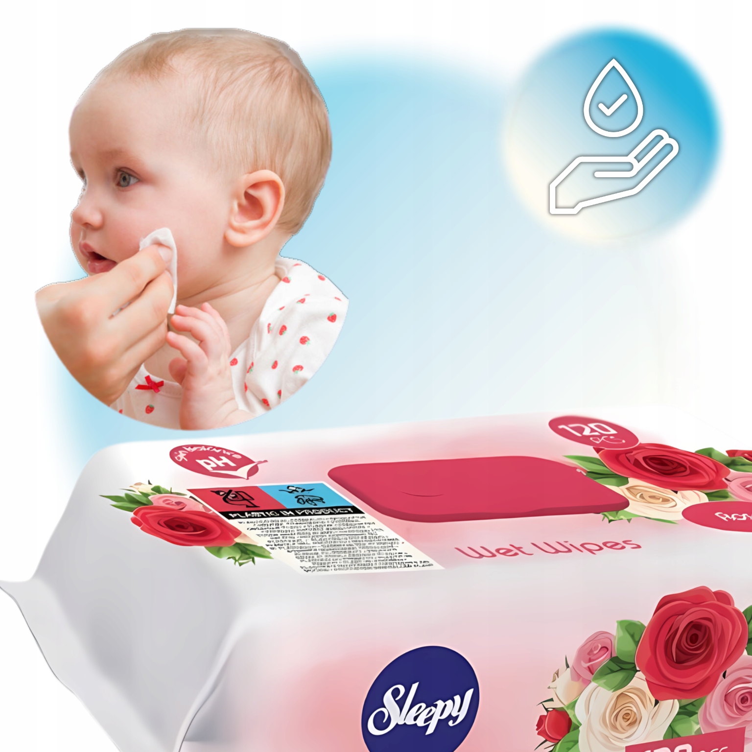 Pachnące chusteczki nawilżane hipoalergiczne dla dzieci SLEEPY Róża 120 szt - obrazek 4