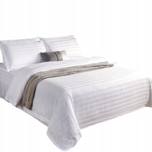 KOMPLET POŚCIELI HOTELOWA BAWEŁNA BIAŁA PASKI 200X220CM + 2 POSZEWKI
