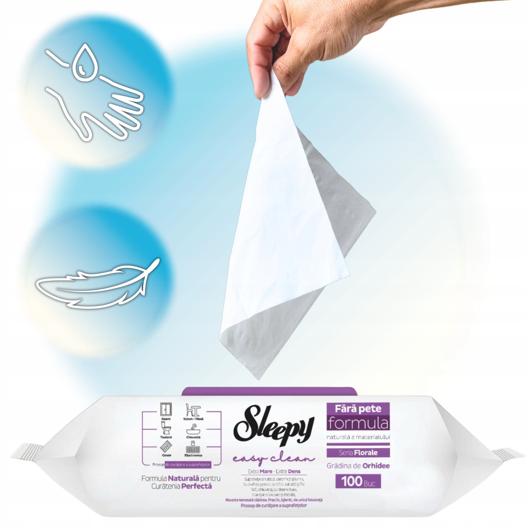Uniwersalne chusteczki czyszczące nawilżane 100 szt. SLEEPY Easy Clean - obrazek 2