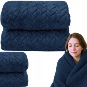 Gruby miękki koc 200x220cm narzuta W JODEŁKĘ poliester pled Granatowy
