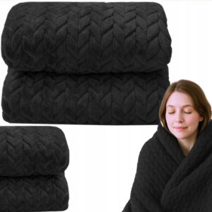 Gruby miękki koc 160x200cm narzuta W JODEŁKĘ poliester pled Czarny