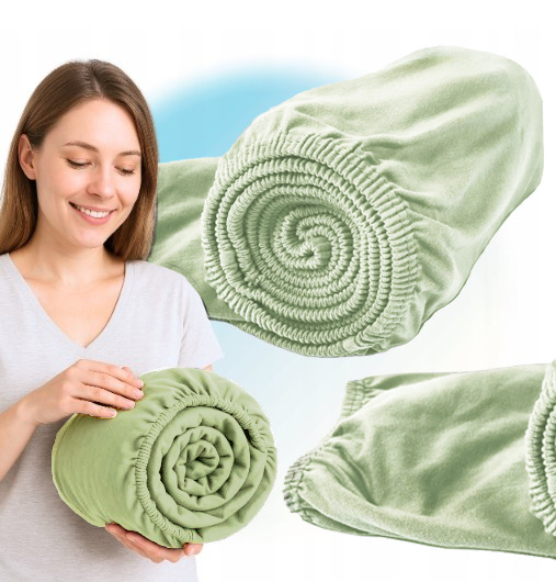 Prześcieradło z gumką bawełna jersey 90x200cm kolor oliwka - obrazek 4