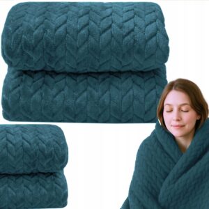 Gruby miękki koc 200x220cm narzuta W JODEŁKĘ poliester pled Turkusowy