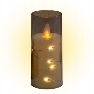 ŚWIECA ELEKTRYCZNA EFEKT PŁOMIENIA LAMPKI LED WKŁAD DO ZNICZY SZARY 12,5CM