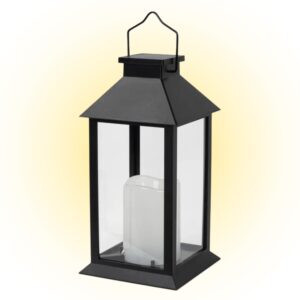 LAMPKA LATARENKA ZNICZ CZARNY LAMPION OGRODOWY ZE ŚWIECĄ LED SOLARNY 28CM
