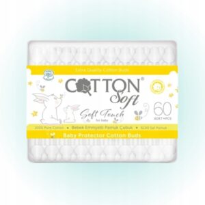 COTTON SOFT – PATYCZKI DO USZU DLA DZIECI 100% BAWEŁNA 60 SZTUK BEZPIECZNE