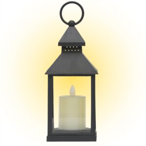 LAMPA LATARENKA ZNICZ NA BATERIE CZARNY 22CM LAMPION OGRODOWY ZE ŚWIECĄ LED