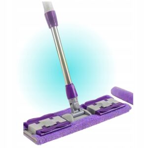 Mop płaski do mycia podłogi – fioletowy, obrotowy kij + nakładka