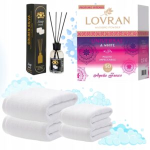 ZESTAW DO KĄPIELI "TOTAL WHITE" 4X RECZNIKI HOTELOWE PROSZEK 2.5KG ZAPACH