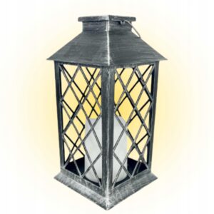 LAMPKA ZNICZ KRATKA SZARY LAMPION OGRODOWY ZE ŚWIECĄ LED SOLARNY 28CM