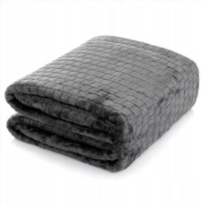 Gruby miękki koc 200x220cm narzuta KWADRAT poliester pled Grafit