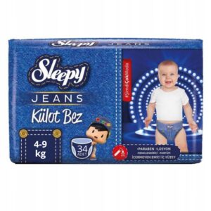 Sleepy Majtki treningowe pieluchy jednorazowe Jeans Boy 34 szt 4-9 kg