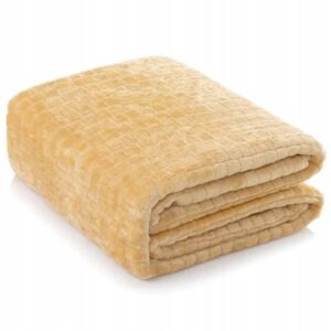 Gruby miękki koc 200x220cm narzuta KWADRAT poliester pled Krem