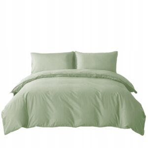 KOMPLET POŚCIELI COMFORT 140X200 GŁADKA SATYNA BAWEŁNIANA OLIWKOWY
