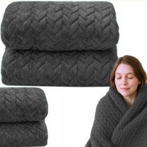 Gruby miękki koc 70X160cm narzuta W JODEŁKĘ poliester pled GRAFITOWY