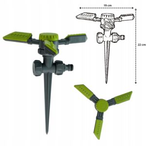 ZRASZACZ OGRODOWY OBROTOWY 3-RAMIENNY REGULOWANY 20CM ZIELONY