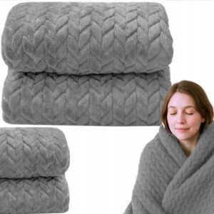 Gruby miękki koc 160x200cm narzuta W JODEŁKĘ poliester pled JASNOSZARY